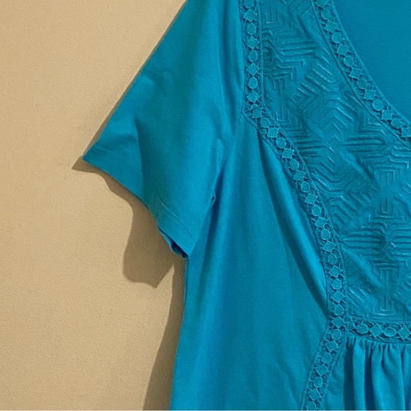 Romans Women's Size M (14/16) Teal Short Sleeve V-Neck Front Embroidered - Picture 4 of 11